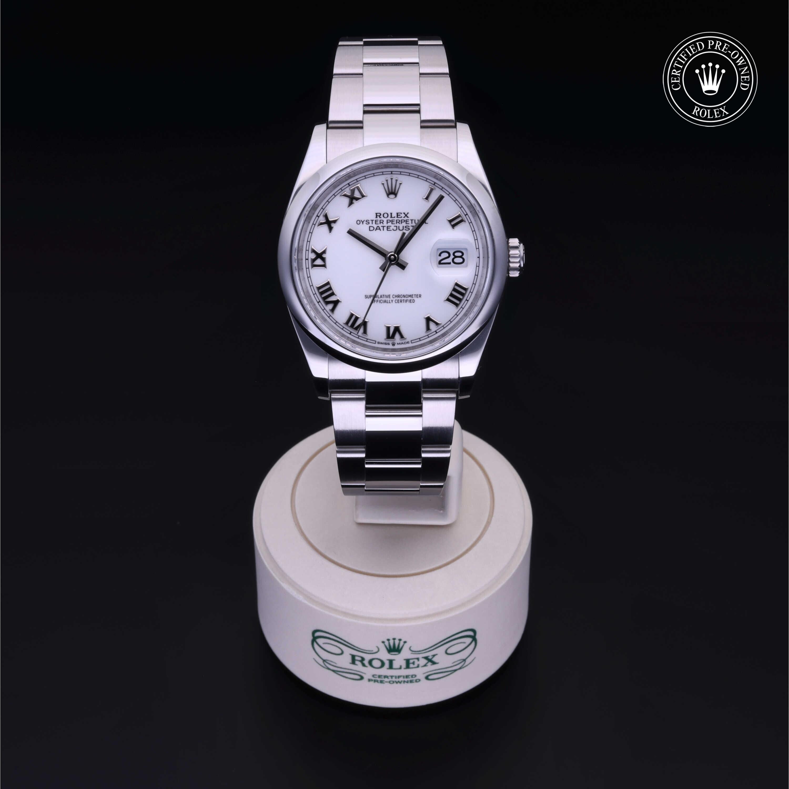 Rolex Certified Pre-owned Datejust M126200-0008 front on black background