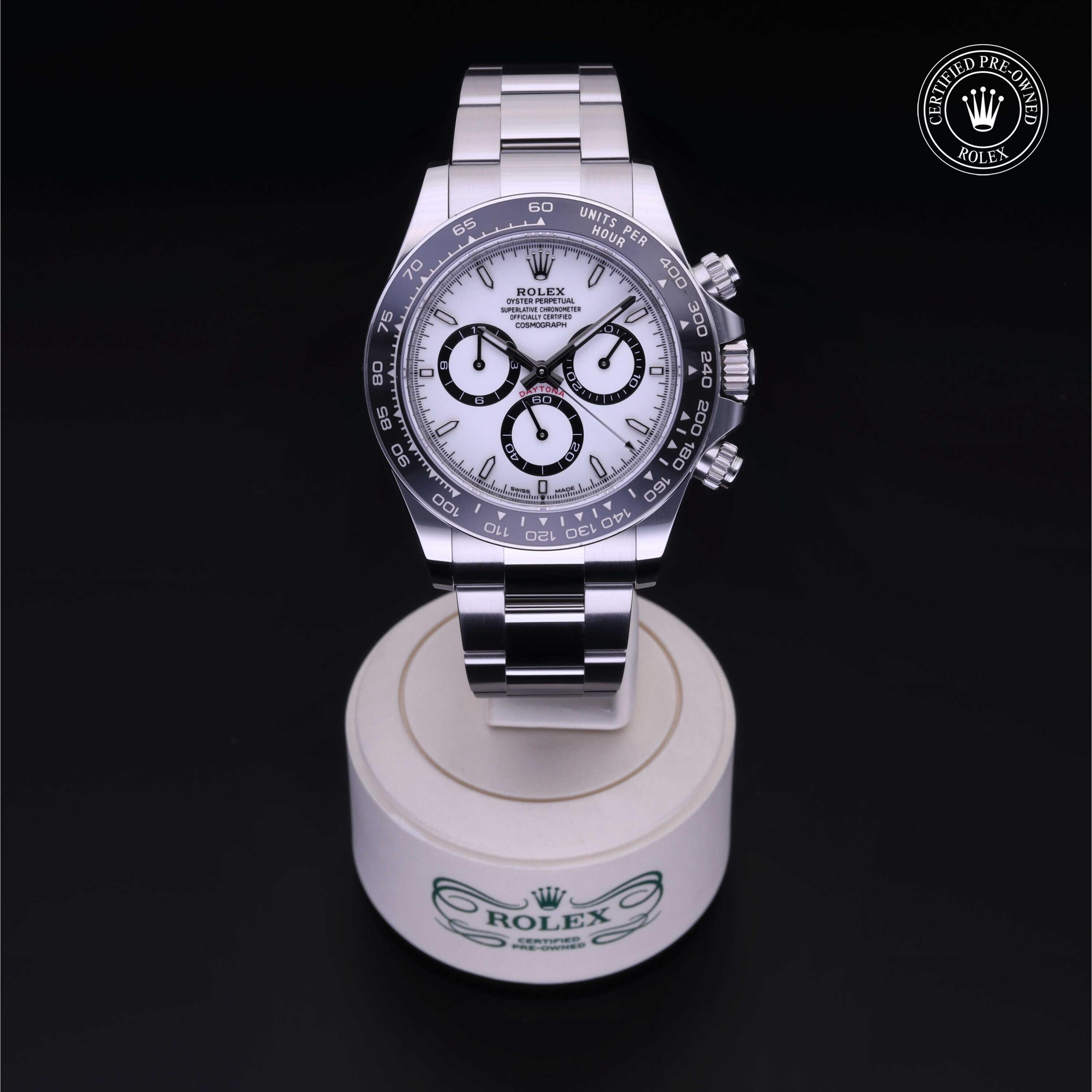 Rolex Certified Pre-owned Daytona M126500LN-0001 front on black background