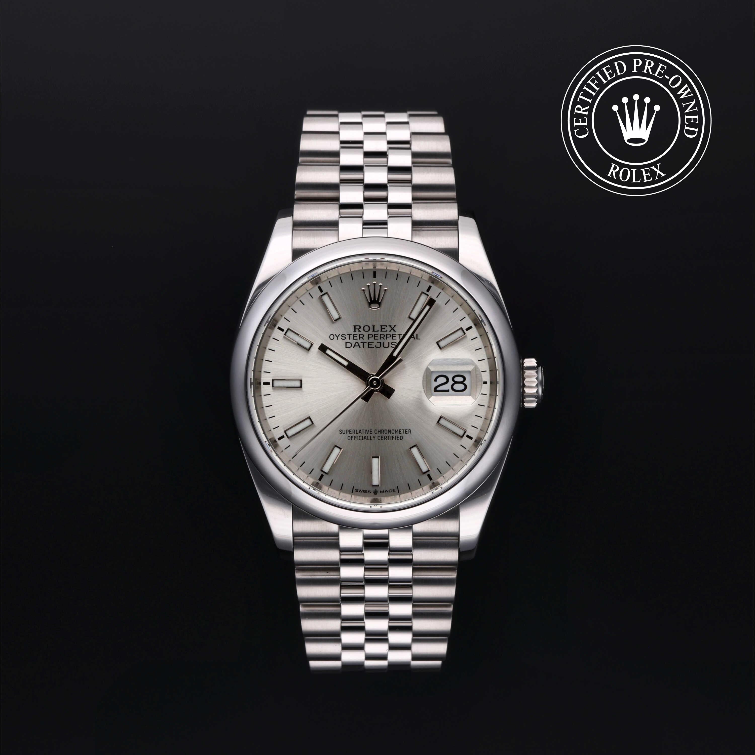 Rolex Certified Pre-owned Datejust M126200-0001 front on black background