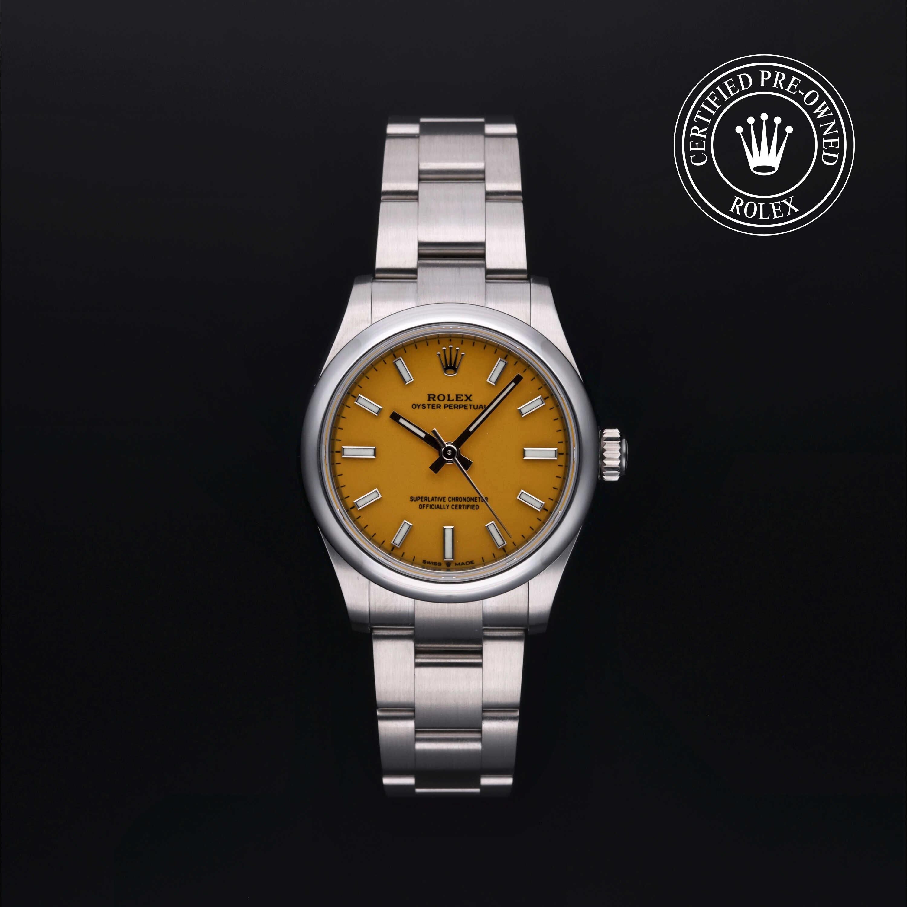Rolex Certified Pre-owned Oyster Perpetual M277200-0005 front on black background