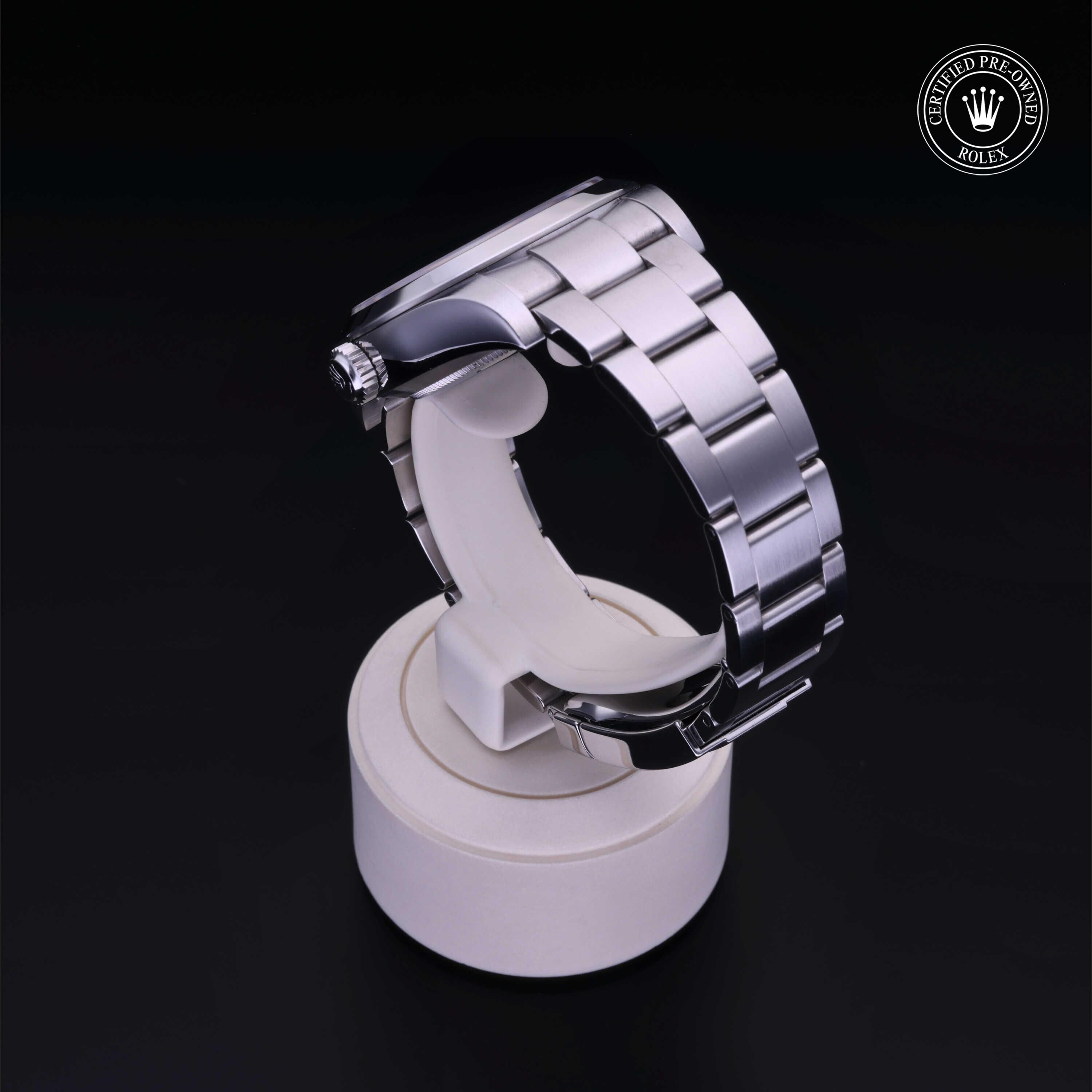 Rolex Certified Pre-owned Air-King M116900-0001 front on black background