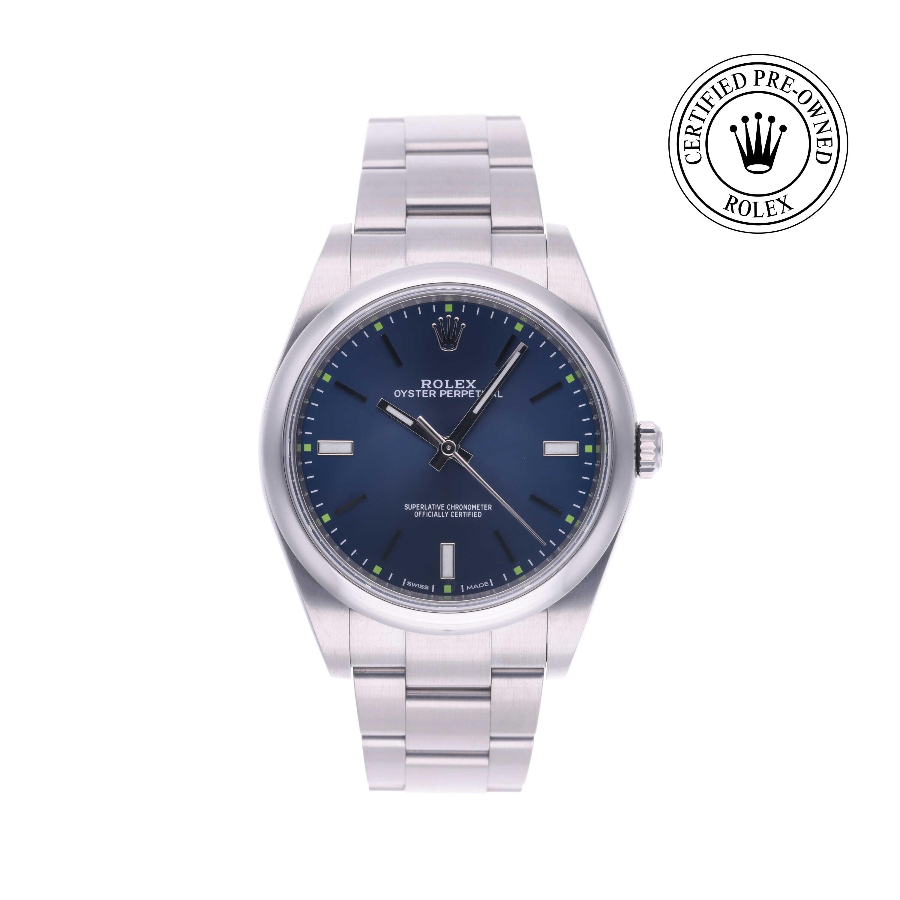 Rolex Certified Pre-owned Oyster Perpetual M114300-0003 front on white background