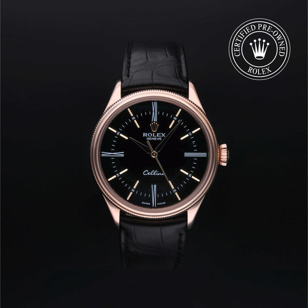 Rolex Certified Pre-owned Cellini M50505-0009 front on black background