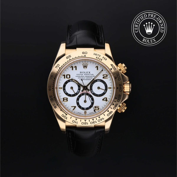 Rolex Certified Pre-owned Daytona M16518-0002 front on black background