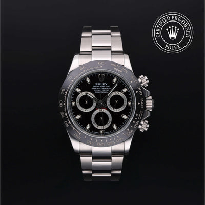 Rolex Certified Pre-owned Daytona M116500LN-0002 front on black background