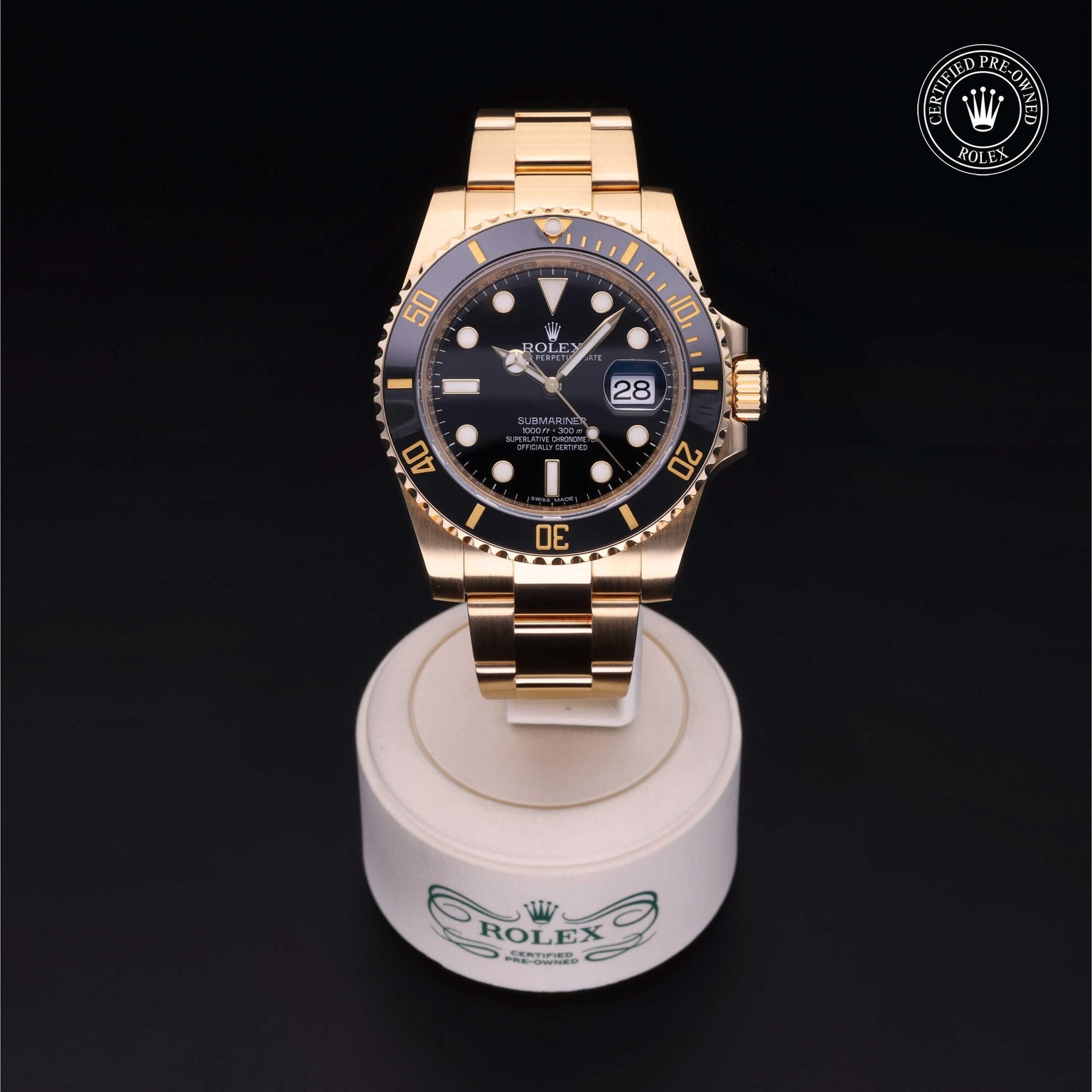 Rolex Certified Pre-owned Submariner M116618LN-0001 front on black background
