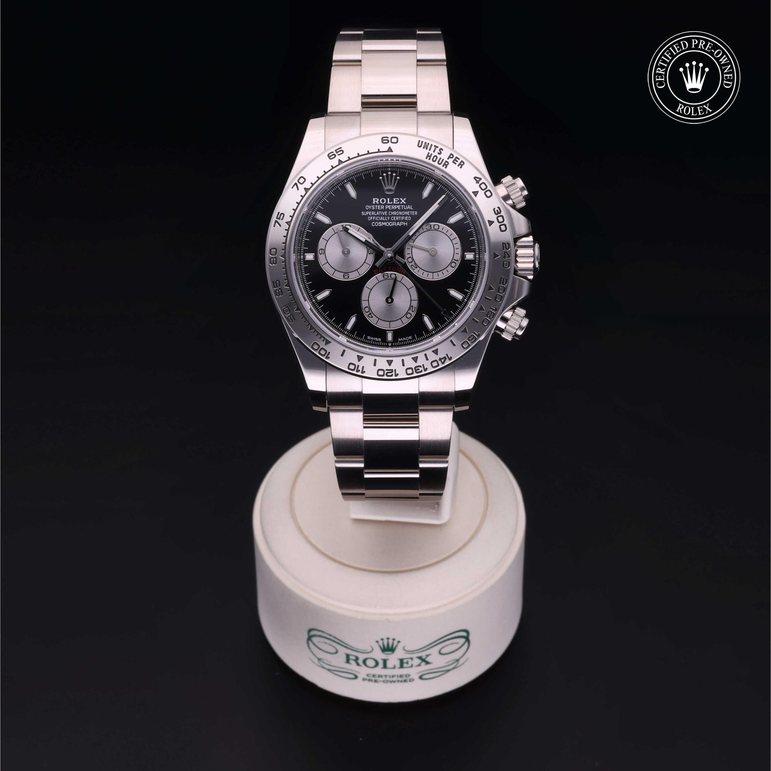 Rolex Certified Pre-owned Daytona M126509-0001 front on black background