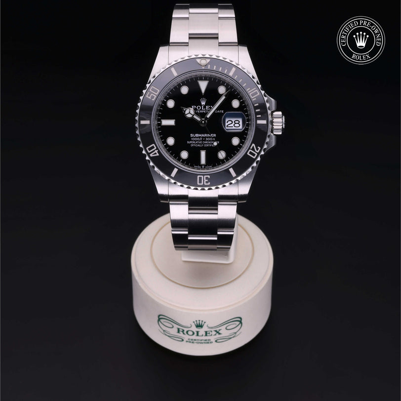 Rolex Certified Pre-owned Submariner M126610LN-0001 front on black background