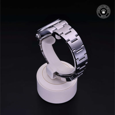 Rolex Certified Pre-owned Oyster Perpetual M124200-0003 front on black background