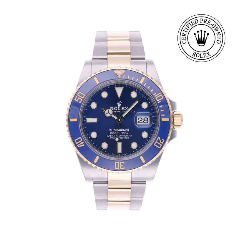 Rolex Certified Pre-owned Submariner M126613LB-0002 front on white background