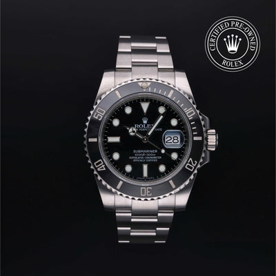 Rolex Certified Pre-owned Submariner M116610LN-0001 front on black background