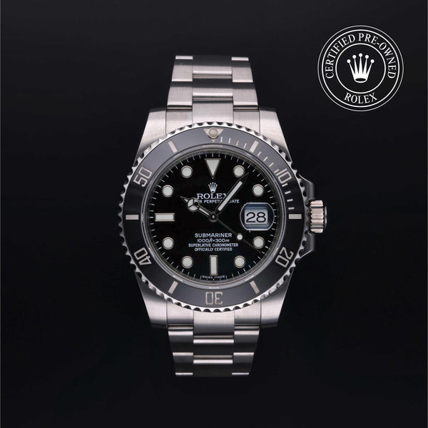 Rolex Certified Pre-owned Submariner M116610LN-0001 front on black background