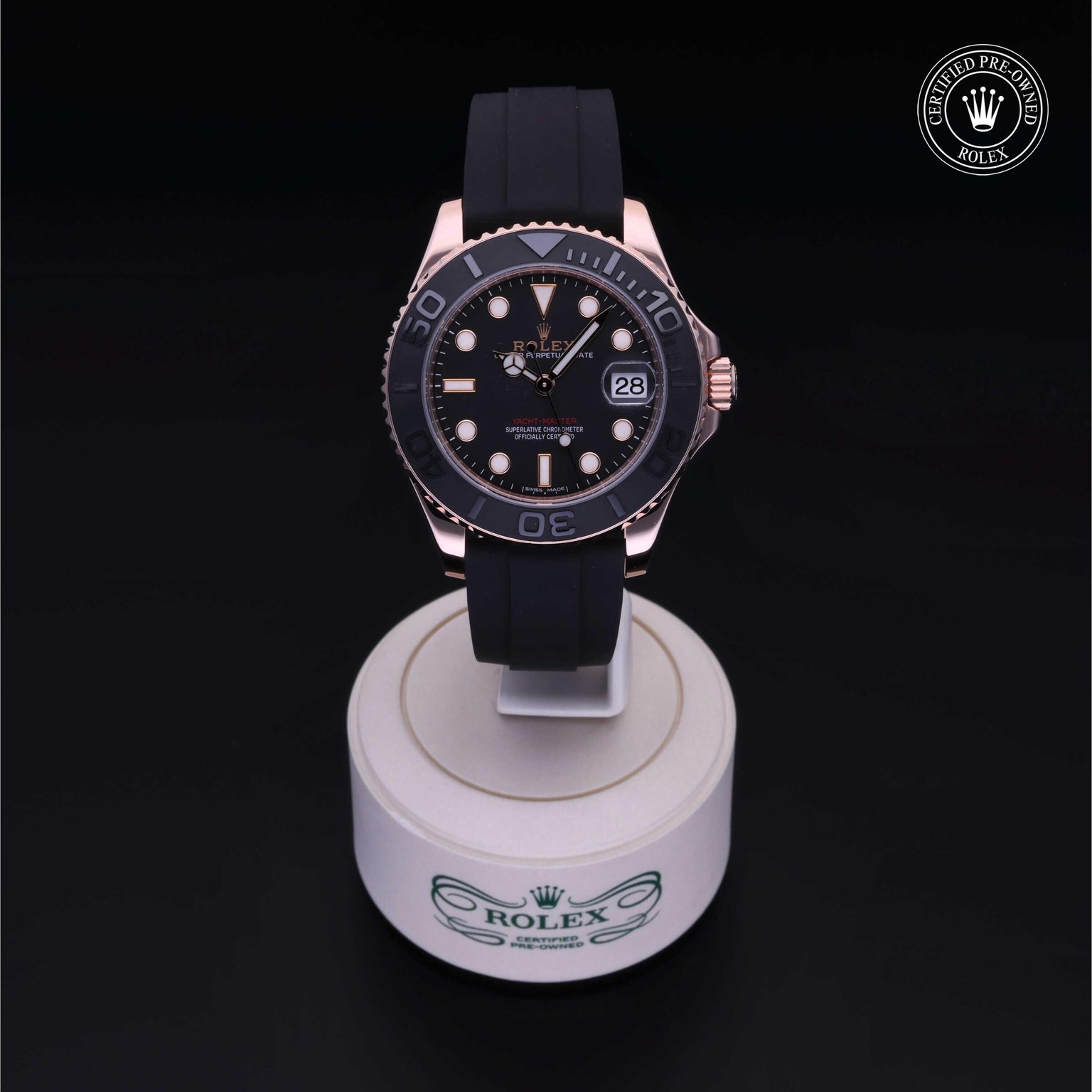 Rolex Certified Pre-owned Yacht-Master M268655-0002 front on black background