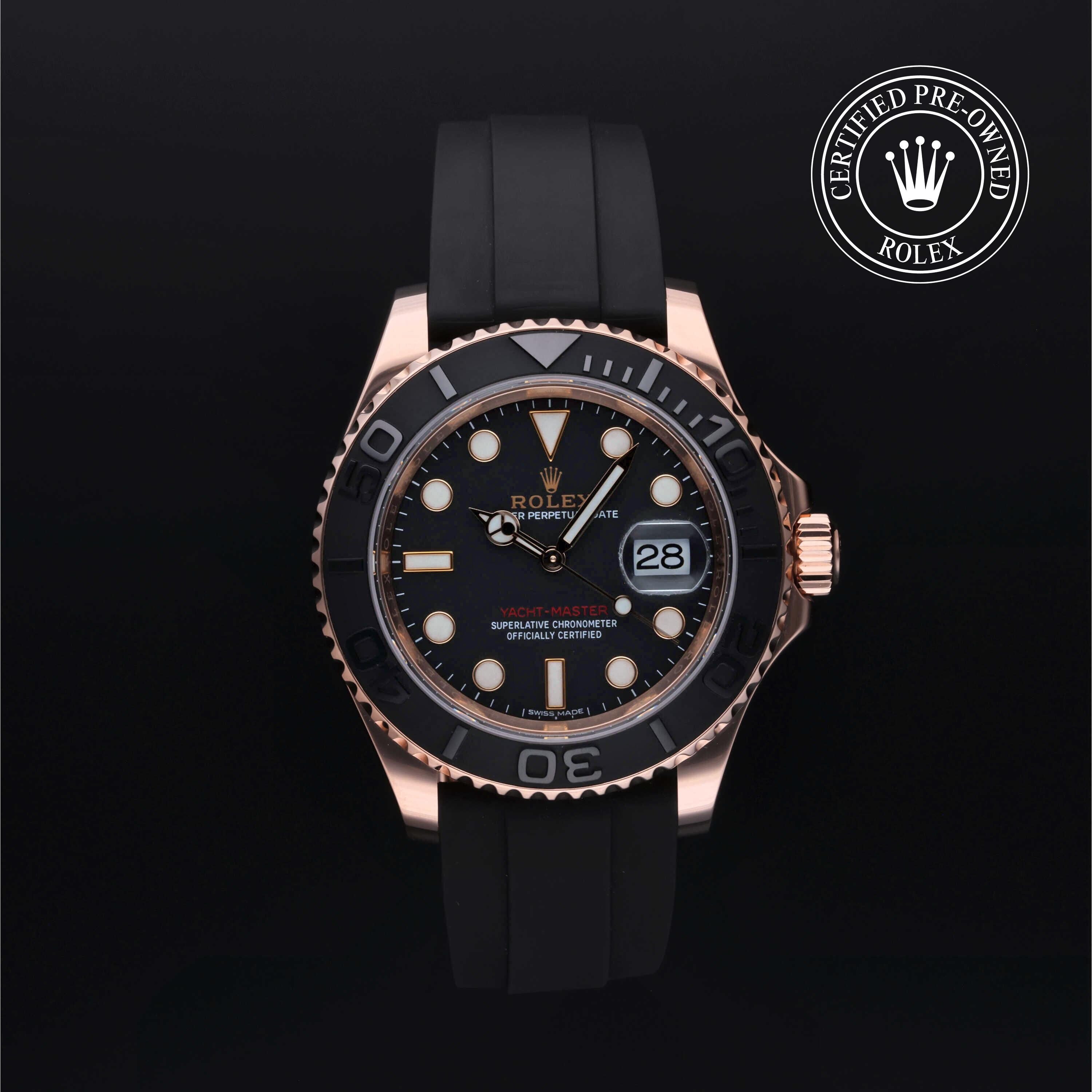Rolex Certified Pre-owned Yacht-Master M116655-0001 front on black background