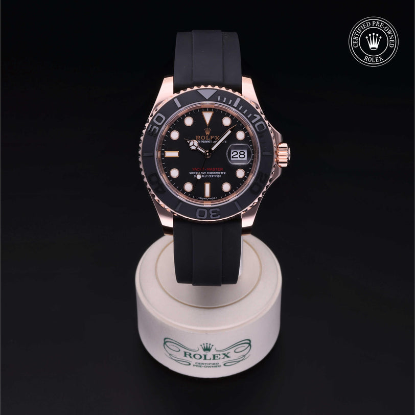 Rolex Certified Pre-owned Yacht-Master M116655-0001 front on black background