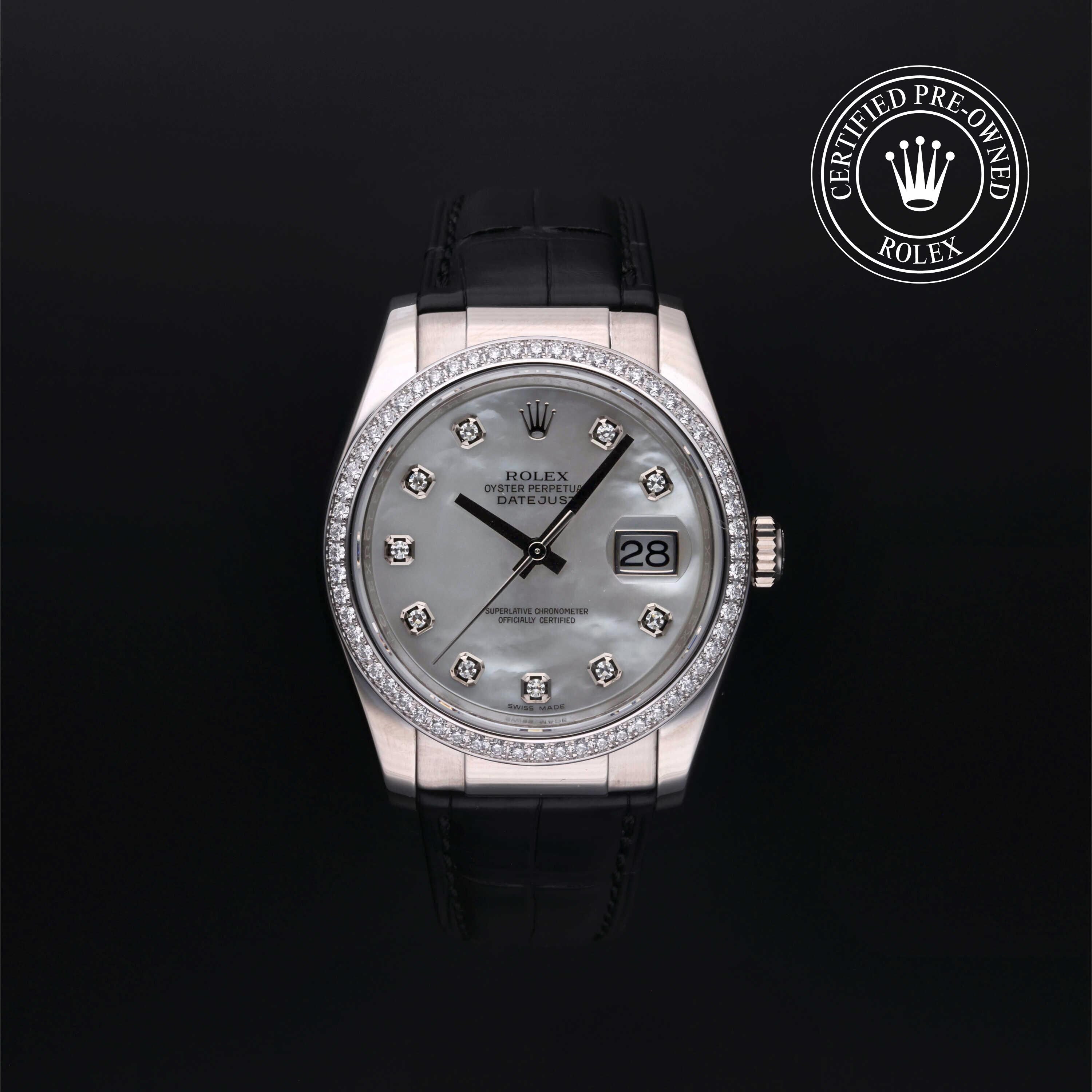 Rolex Certified Pre-owned Datejust M116189-0026 front on black background