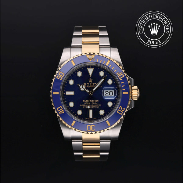 Rolex Certified Pre-owned Submariner M116613LB-0005 front on black background
