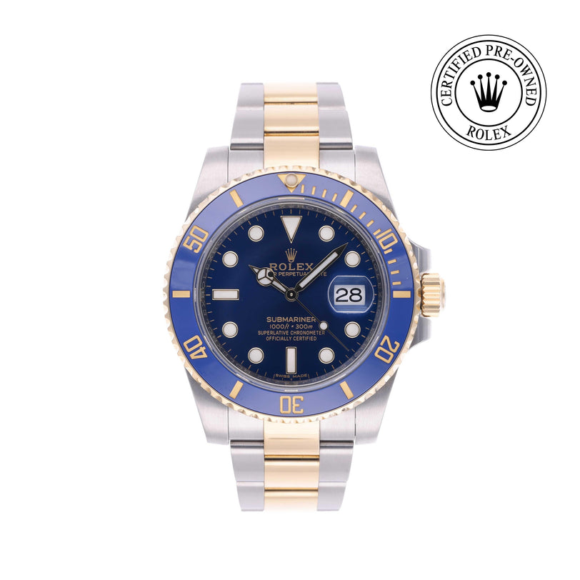 Rolex Certified Pre-owned Submariner M116613LB-0005 front on white background