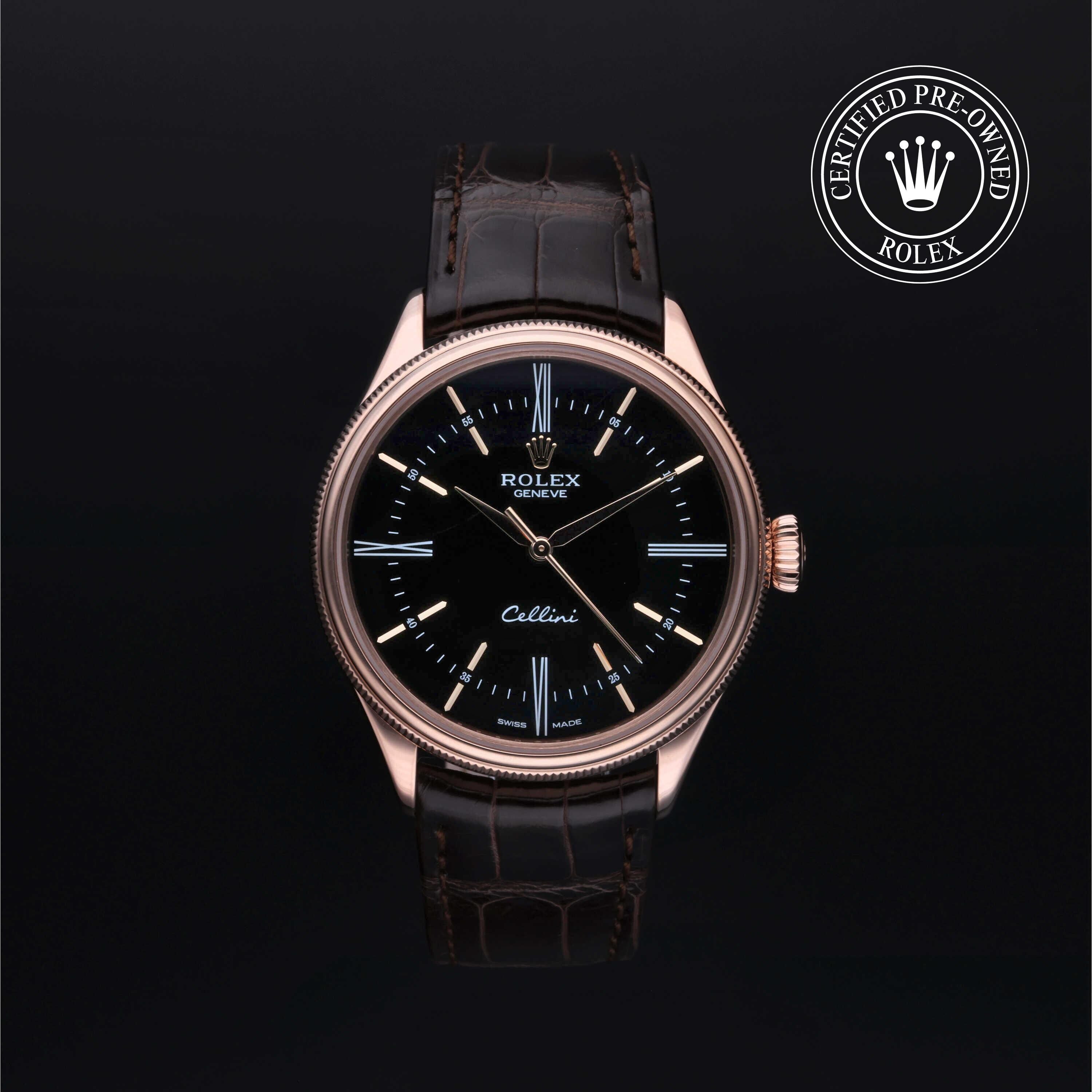 Rolex Certified Pre-owned Cellini M50505-0005 front on black background