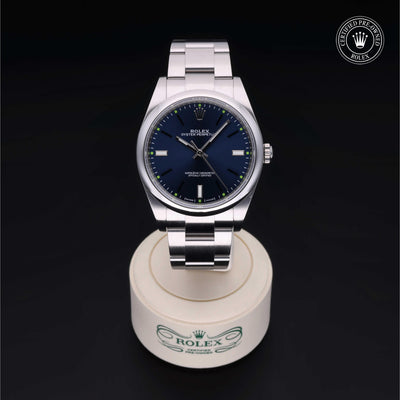 Rolex Certified Pre-owned Oyster Perpetual M114300-0003 front on black background