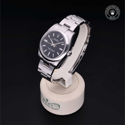 Rolex Certified Pre-owned Oyster Perpetual M124200-0002 front on black background