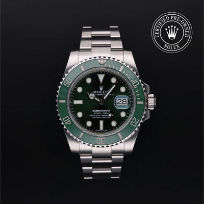 Rolex Certified Pre-owned Submariner M116610LV-0002 front on black background