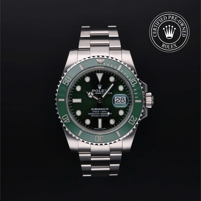 Rolex Certified Pre-owned Submariner M116610LV-0002 front on black background