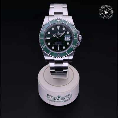 Rolex Certified Pre-owned Submariner M116610LV-0002 front on black background