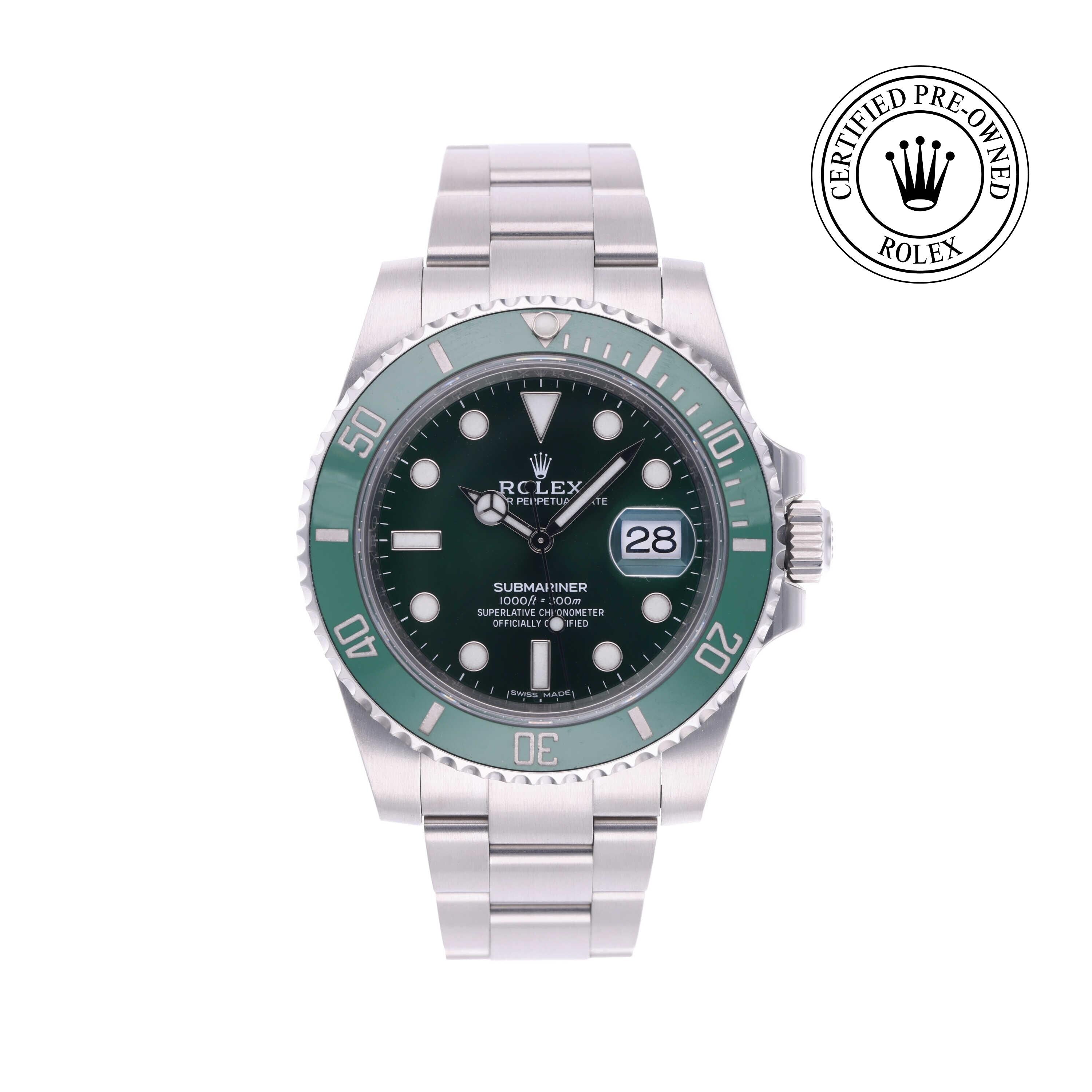Rolex Certified Pre-owned Submariner M116610LV-0002 front on white background