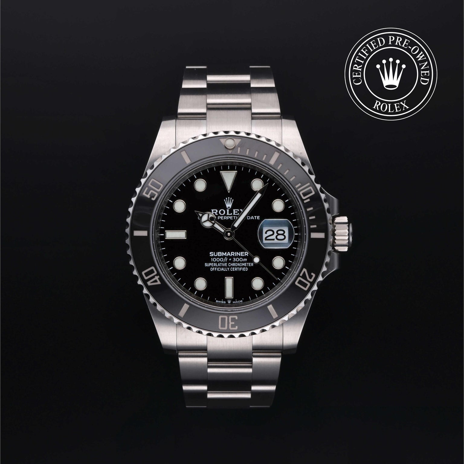 Rolex Certified Pre-owned Submariner M126610LN-0001 front on black background