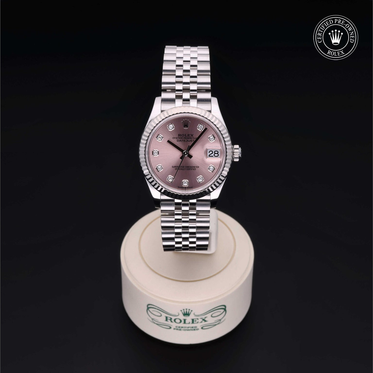 Rolex Certified Pre-owned Lady Datejust M278274-0032 front on black background