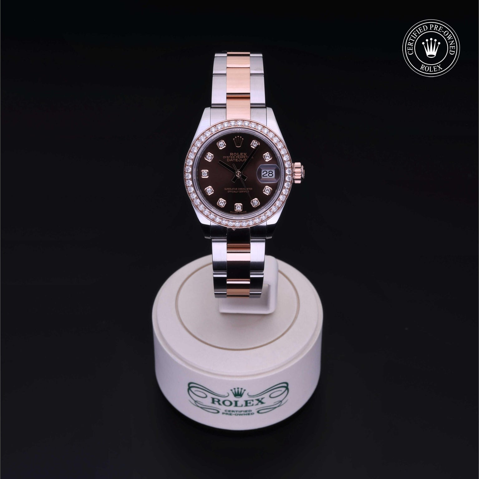 Rolex Certified Pre-owned Datejust M279381RBR-0012 front on black background