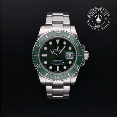 Rolex Certified Pre-owned Submariner Date M116610LV-0002 front on black background