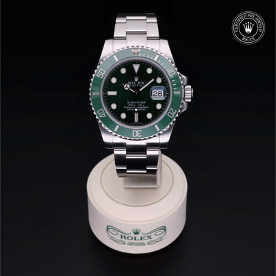 Rolex Certified Pre-owned Submariner Date M116610LV-0002 front on black background