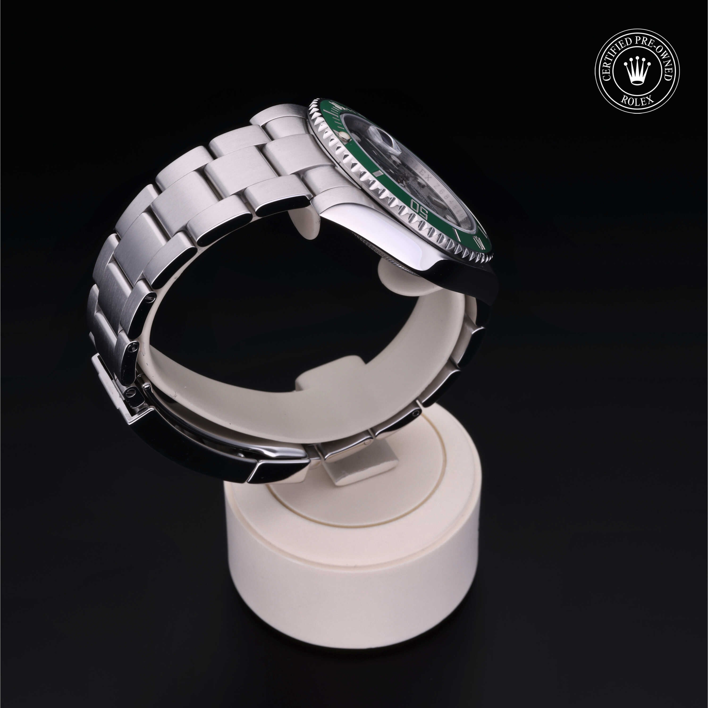 Rolex Certified Pre-owned Submariner Date M116610LV-0002 front on black background