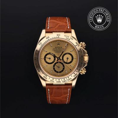 Rolex Certified Pre-owned Daytona M16518-0001 front on black background