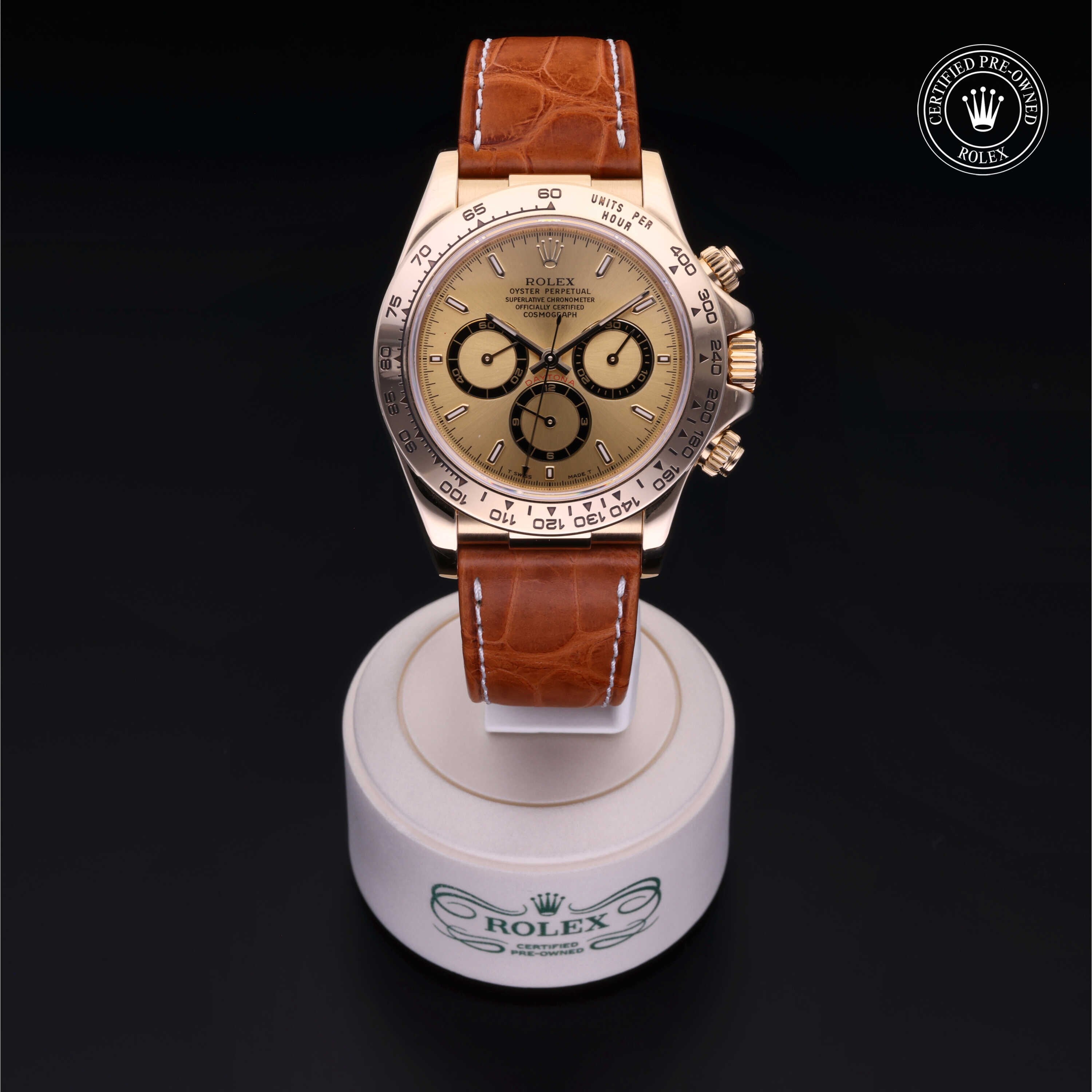 Rolex Certified Pre-owned Daytona M16518-0001 front on black background