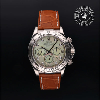 Rolex Certified Pre-owned Daytona M16519-0006 front on black background
