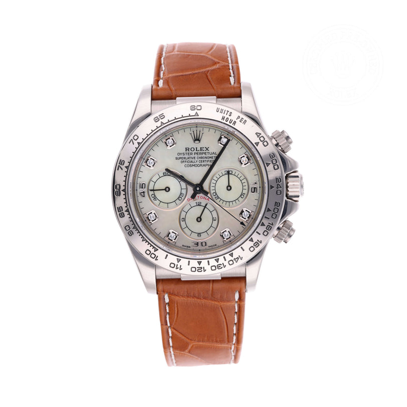 Rolex Certified Pre-owned Daytona M16519-0006 front on white background