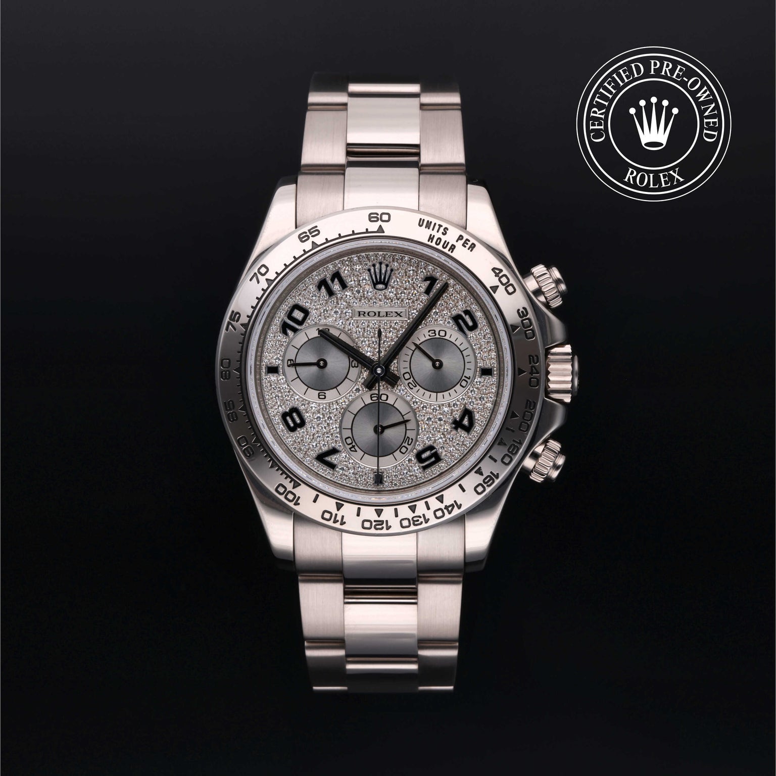 Rolex Certified Pre-owned Daytona M116509-0013 front on black background