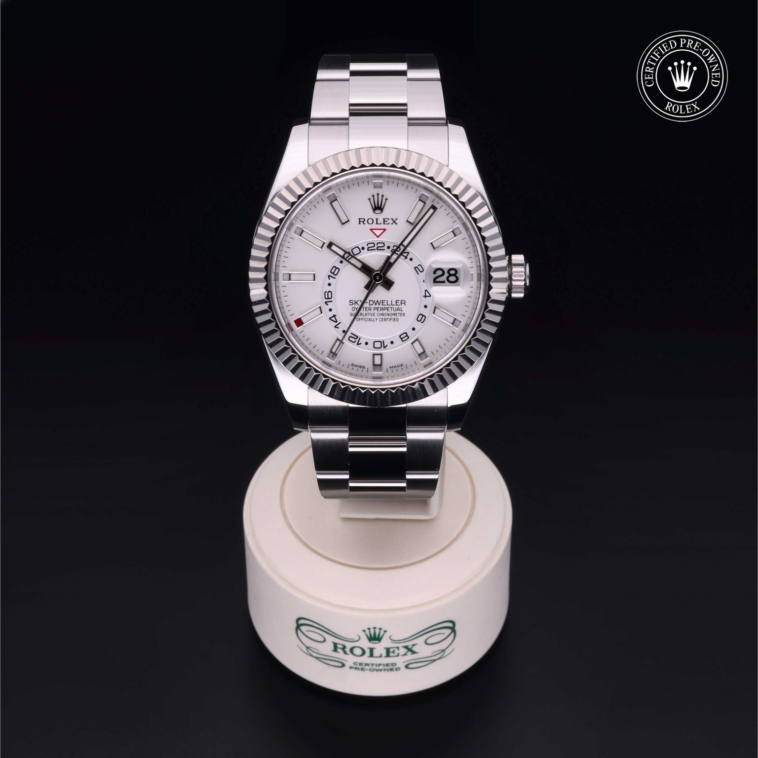 Rolex Certified Pre-owned Sky-Dweller M326934-0001 front on black background