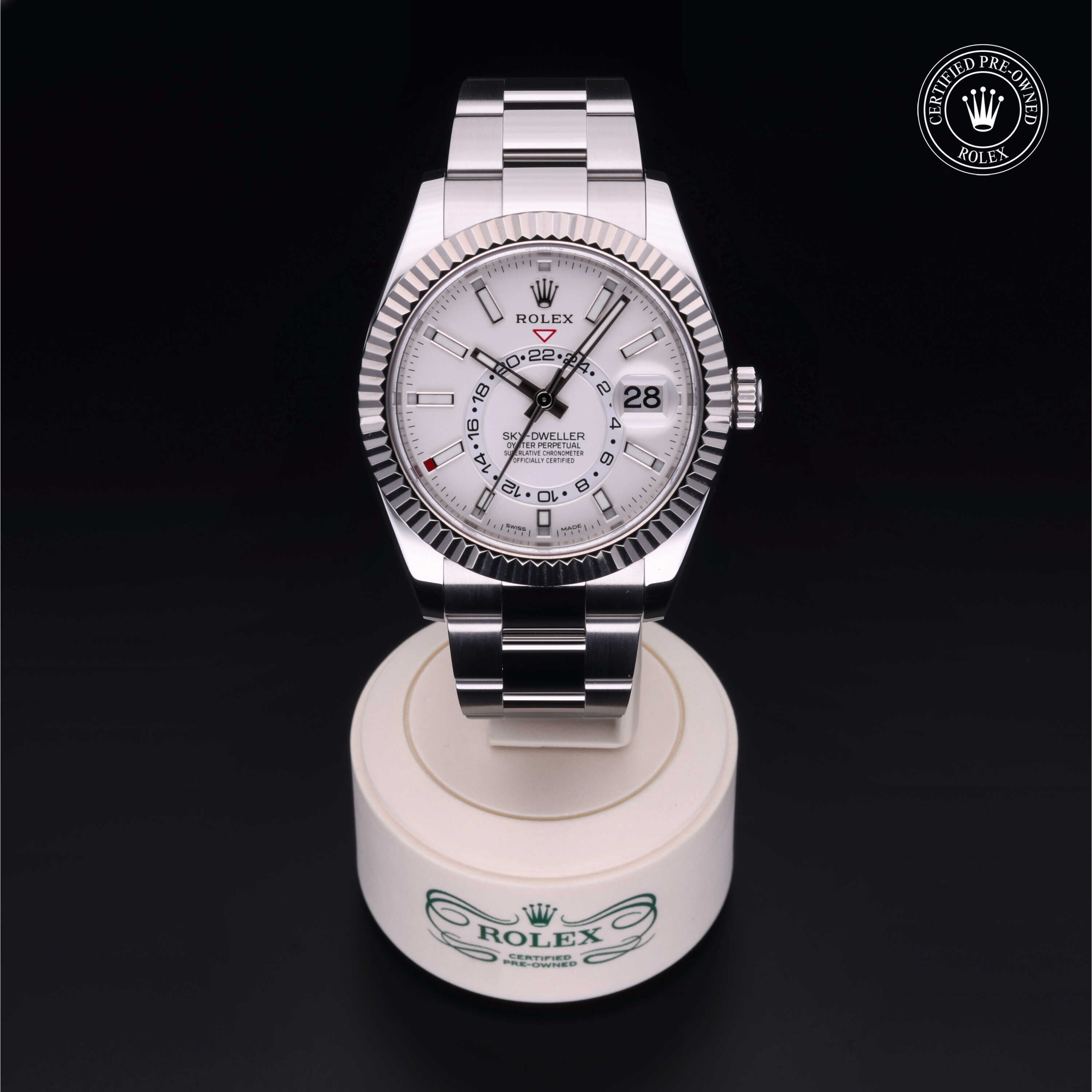 Rolex Certified Pre-owned Sky-Dweller M326934-0001 front on black background
