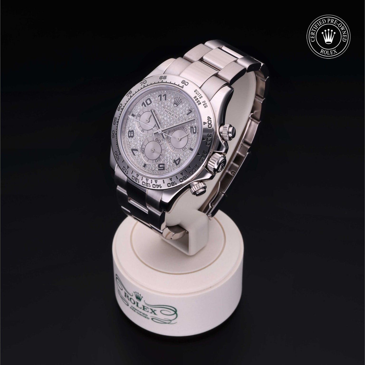 Rolex Certified Pre-owned Daytona M116509-0025 front on black background