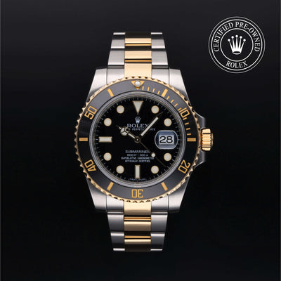 Rolex Certified Pre-owned Submariner Date M116613LN-0001 front on black background