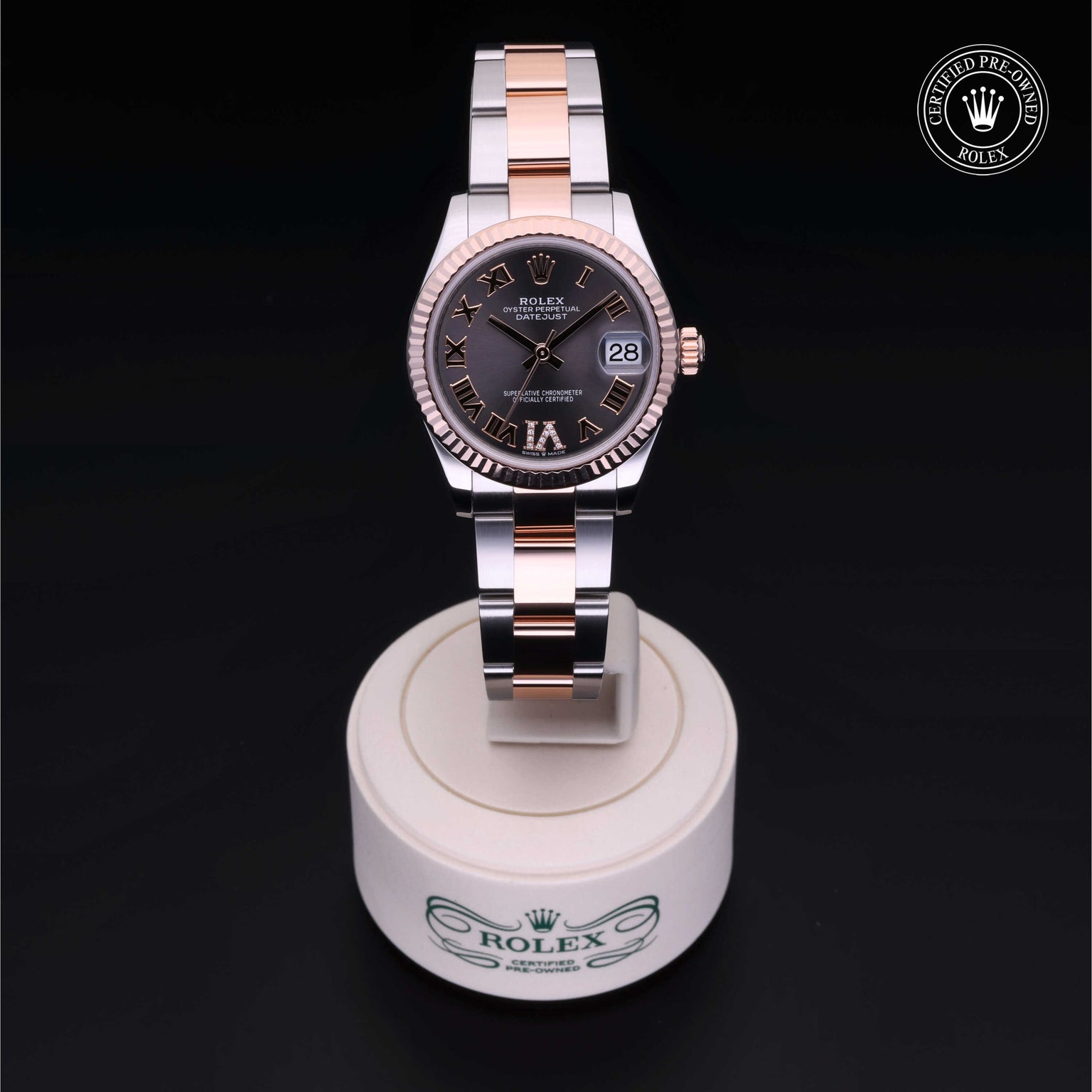 Rolex Certified Pre-owned Lady Datejust M278271-0029 front on black background