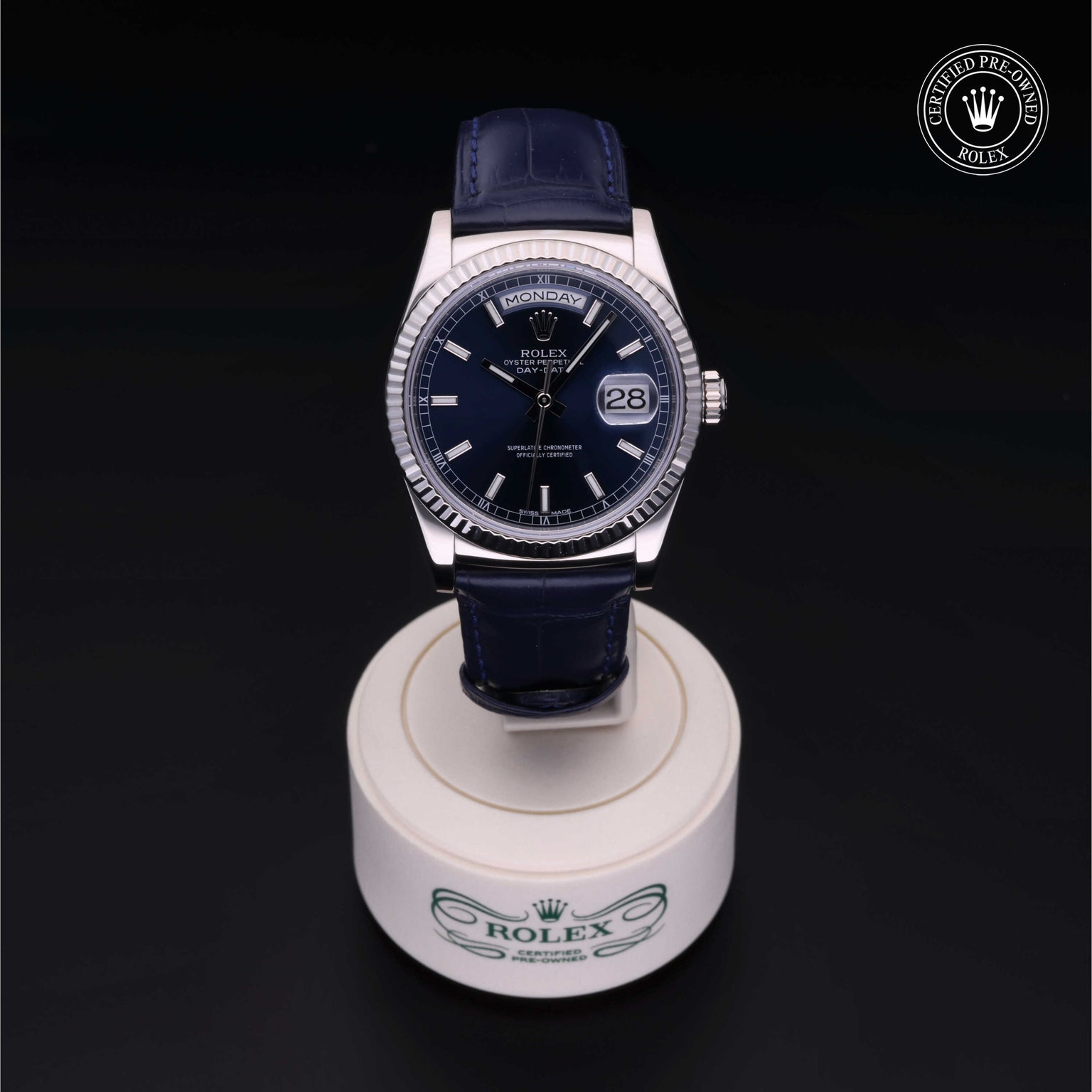 Rolex Certified Pre-owned Day-date M118139-0004 front on black background