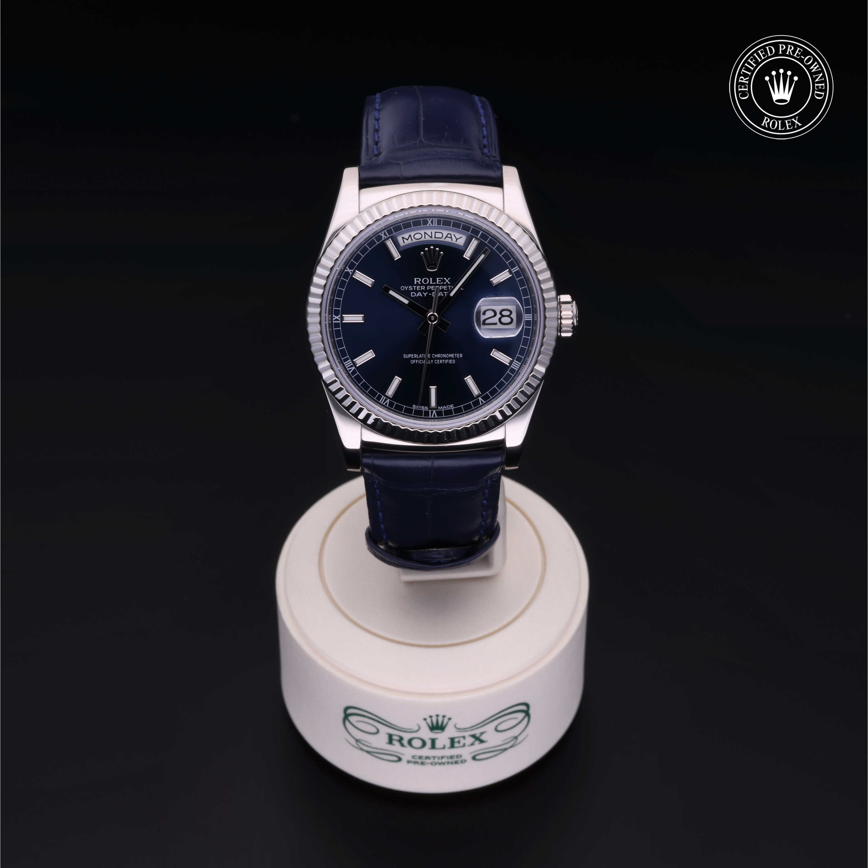 Rolex Certified Pre-owned Day-date M118139-0004 front on black background