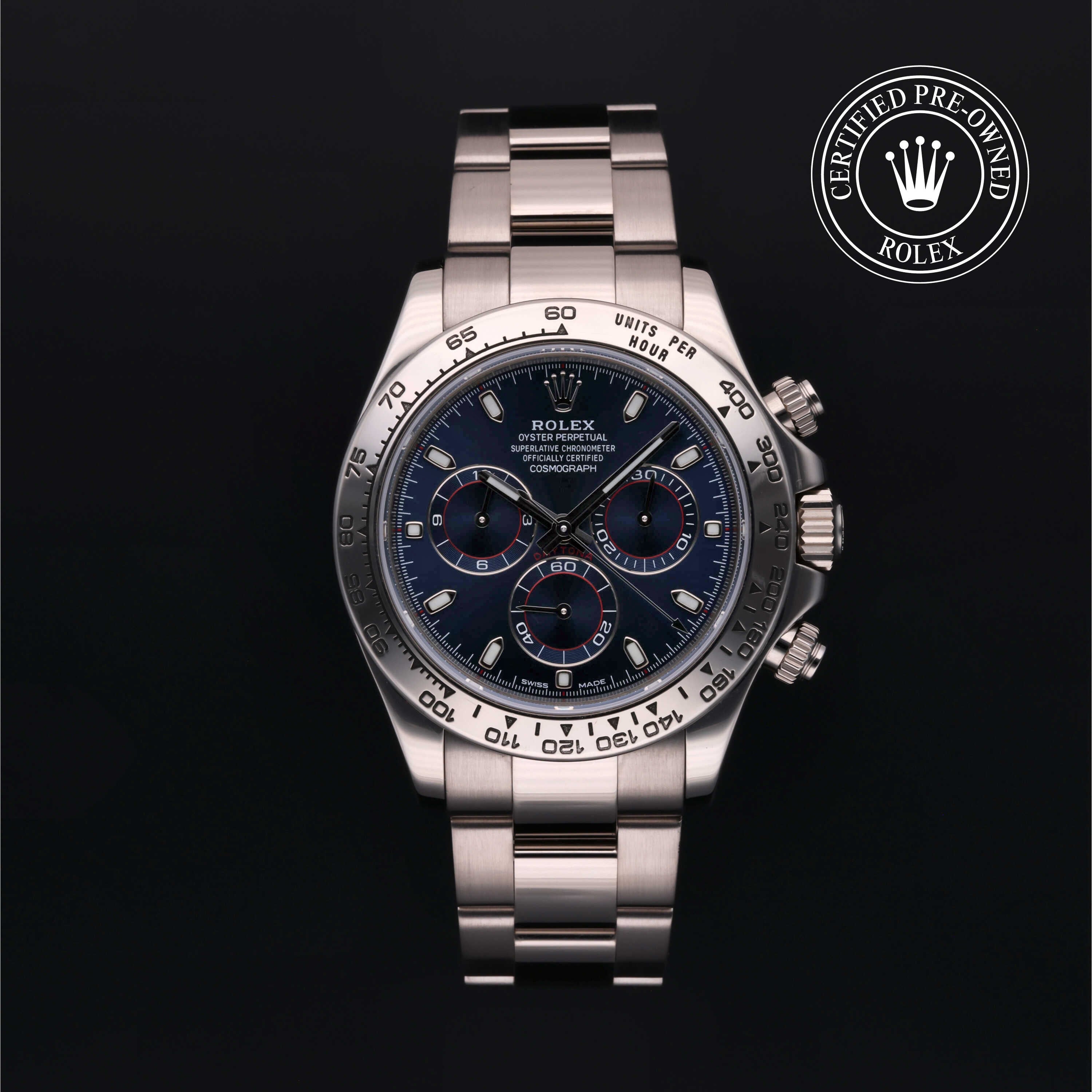 Rolex Certified Pre-owned Daytona M116509-0037 front on black background