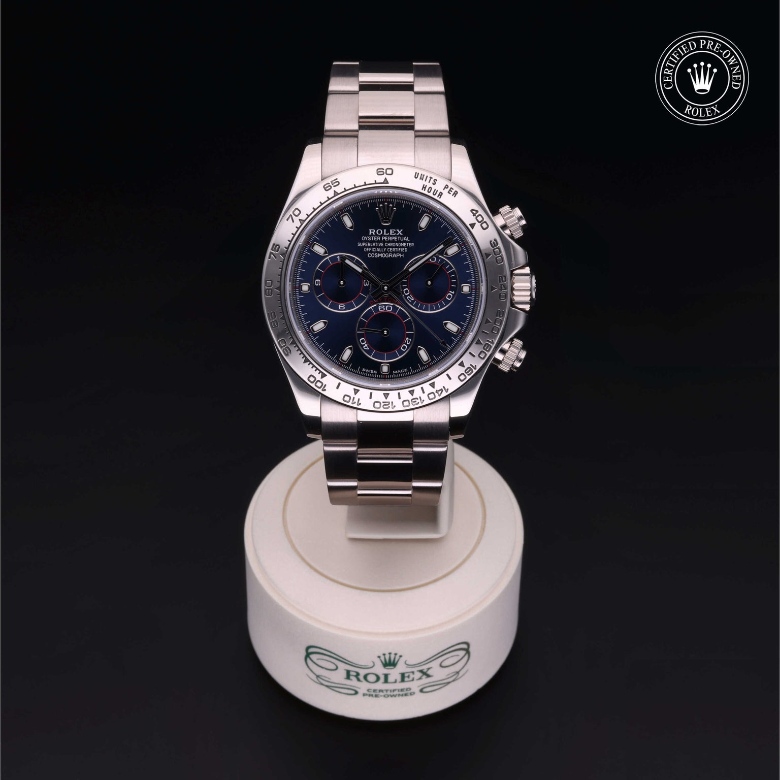 Rolex Certified Pre-owned Daytona M116509-0037 front on black background