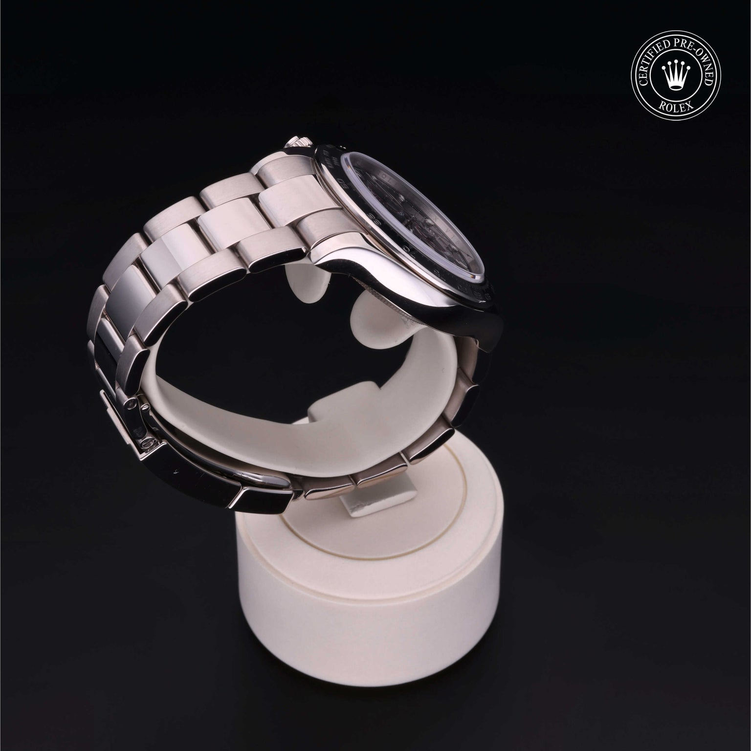 Rolex Certified Pre-owned Daytona M116509-0037 front on black background
